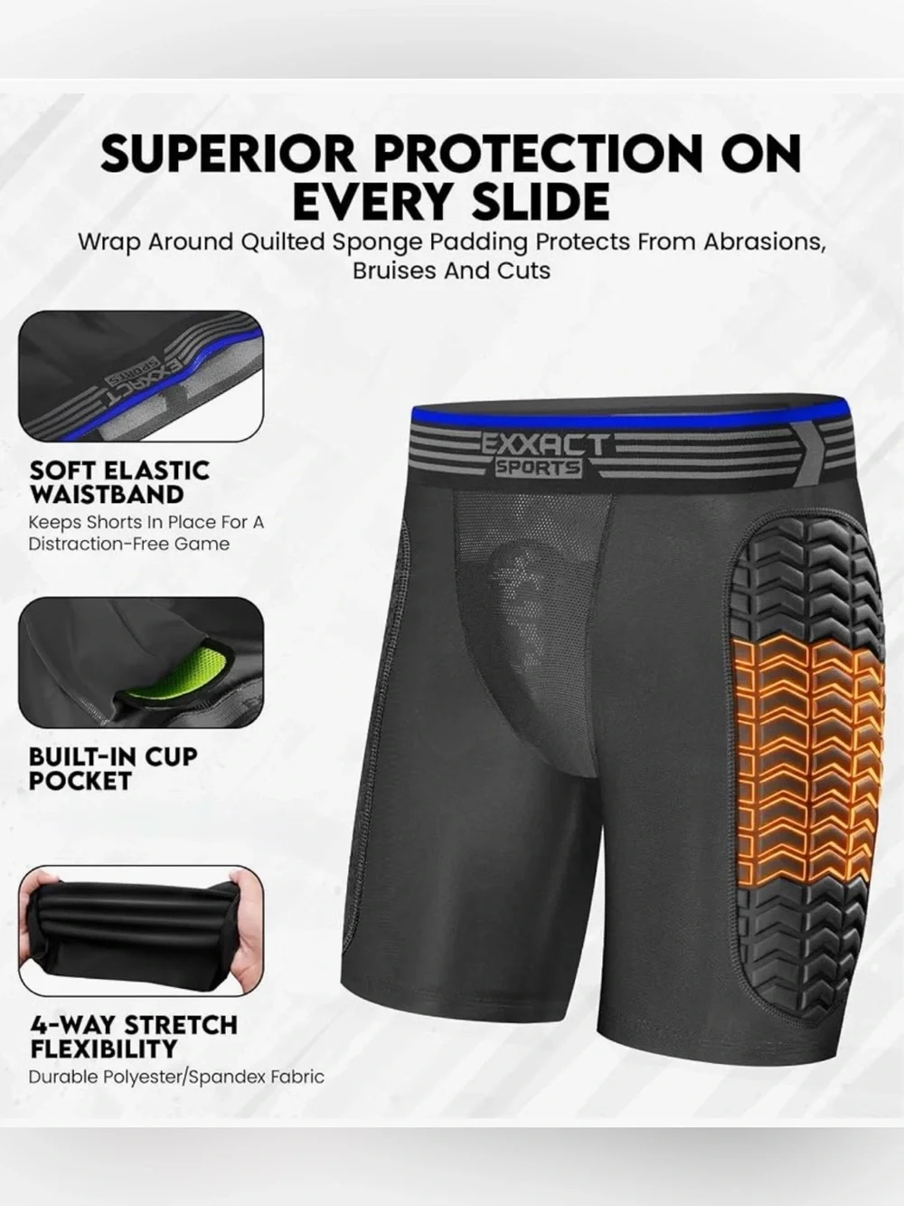 Exxact Sports Baseball Sliding Padded Compression Shorts – Black – Youth XL